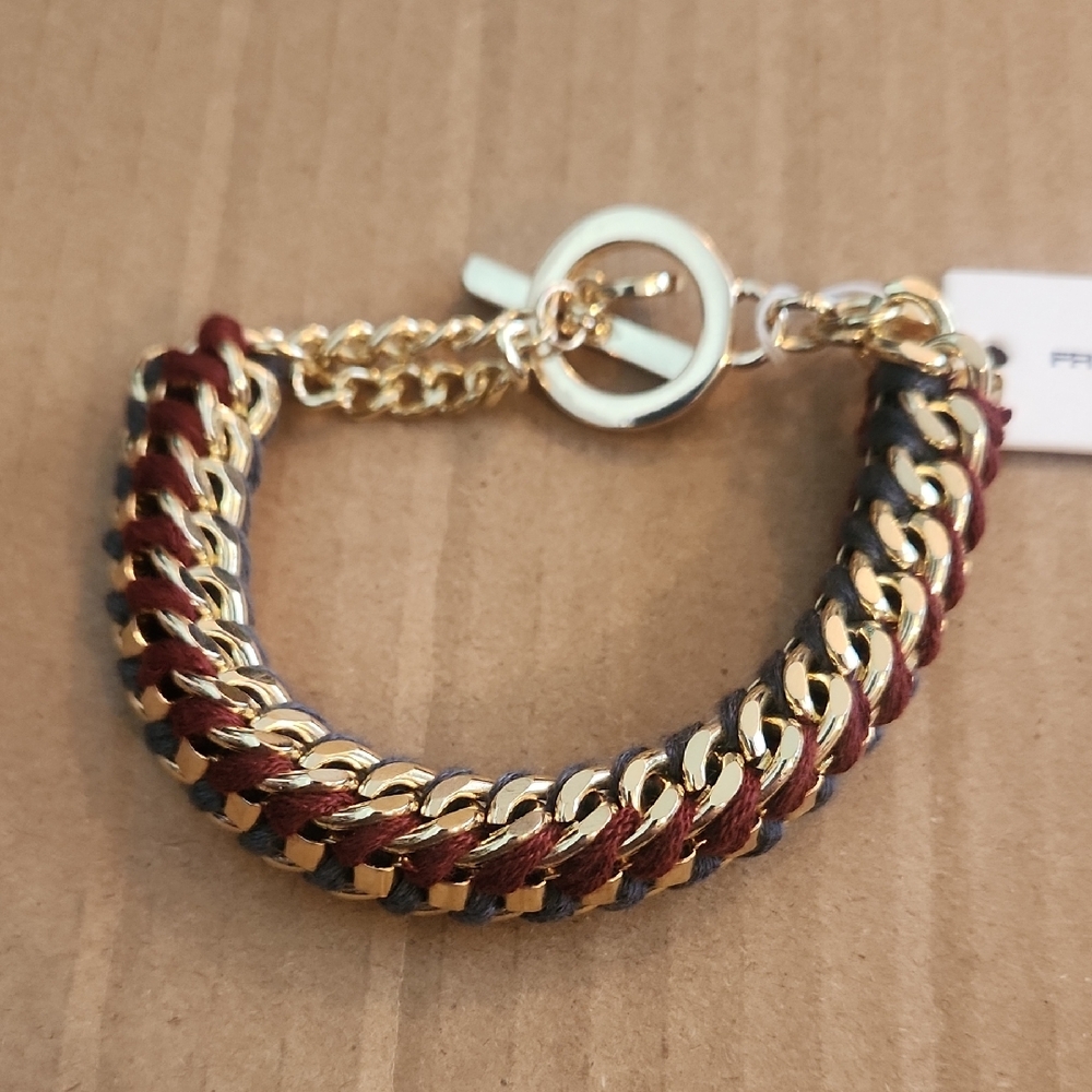 Chic French Connection Gold Chain Bracelet with Red and Black Accents